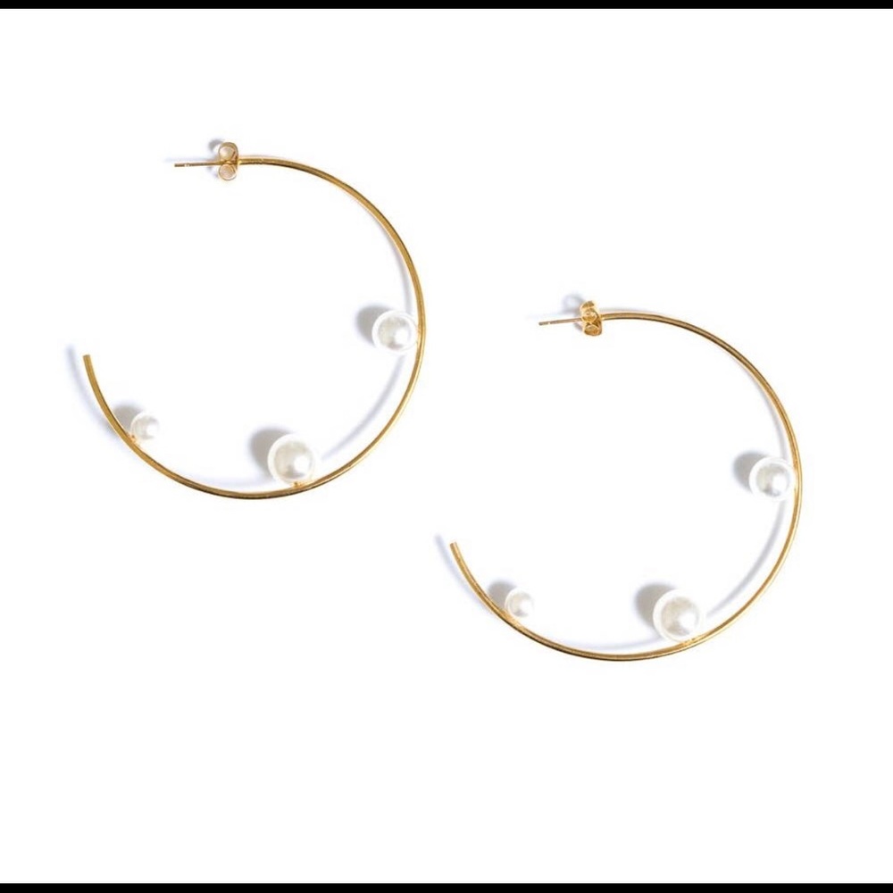 Janna Conner Pearl 18k Gold Plating Hoop Earrings NWOT